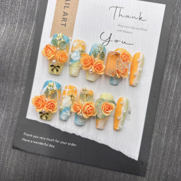 Qfdian 10Pcs High Quality Handmade Press on Nails Gradient Iridescence Gradient Watercolor Iridescence Nail Stickers Literary Style